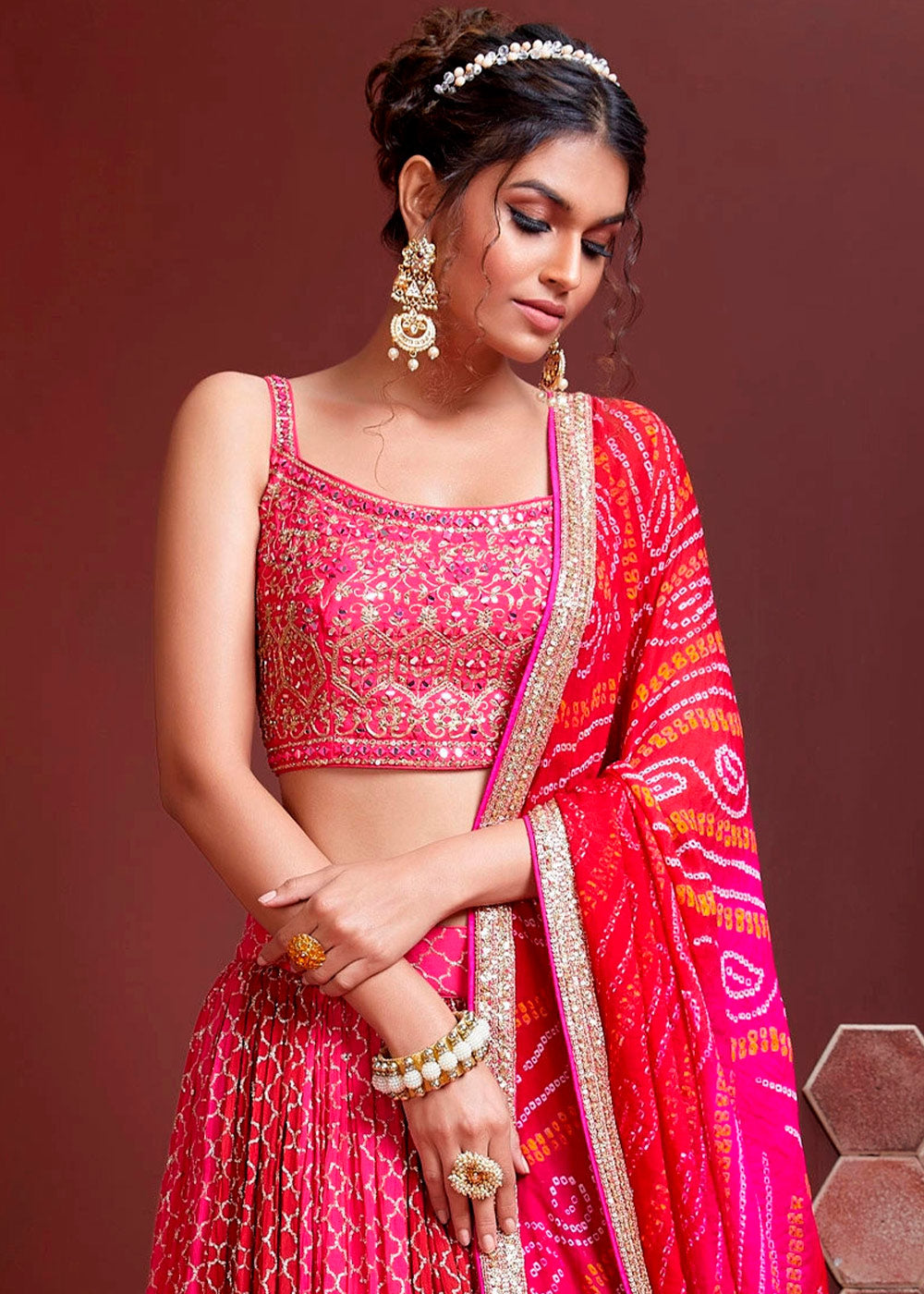 Buy MySilkLove Mandy Pink Chinon Silk Lehenga Choli Online