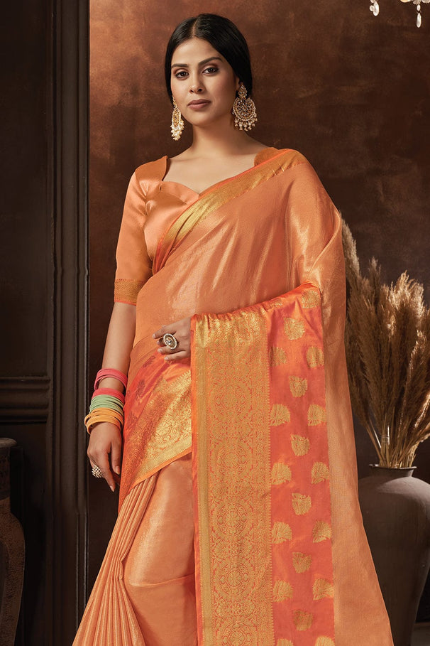 Buy MySilkLove Apricot Orange Organza Saree Online