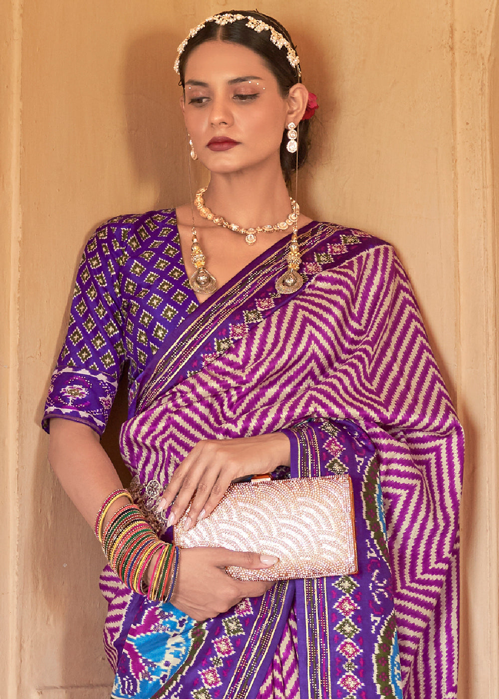 Buy MySilkLove Plum Purple Printed Patola Silk Saree Online