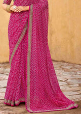 Mystic Pink Georgette Leheriya Printed Saree with Embroidered Blouse