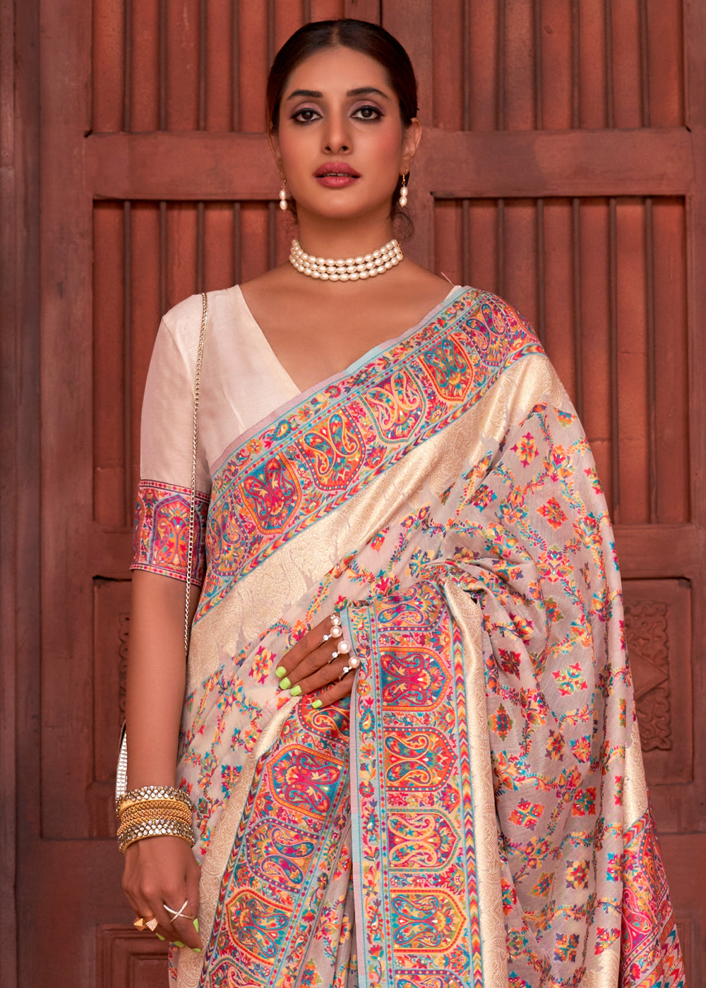 Buy MySilkLove Eunry Peach Banarasi Jamawar Silk Saree Online