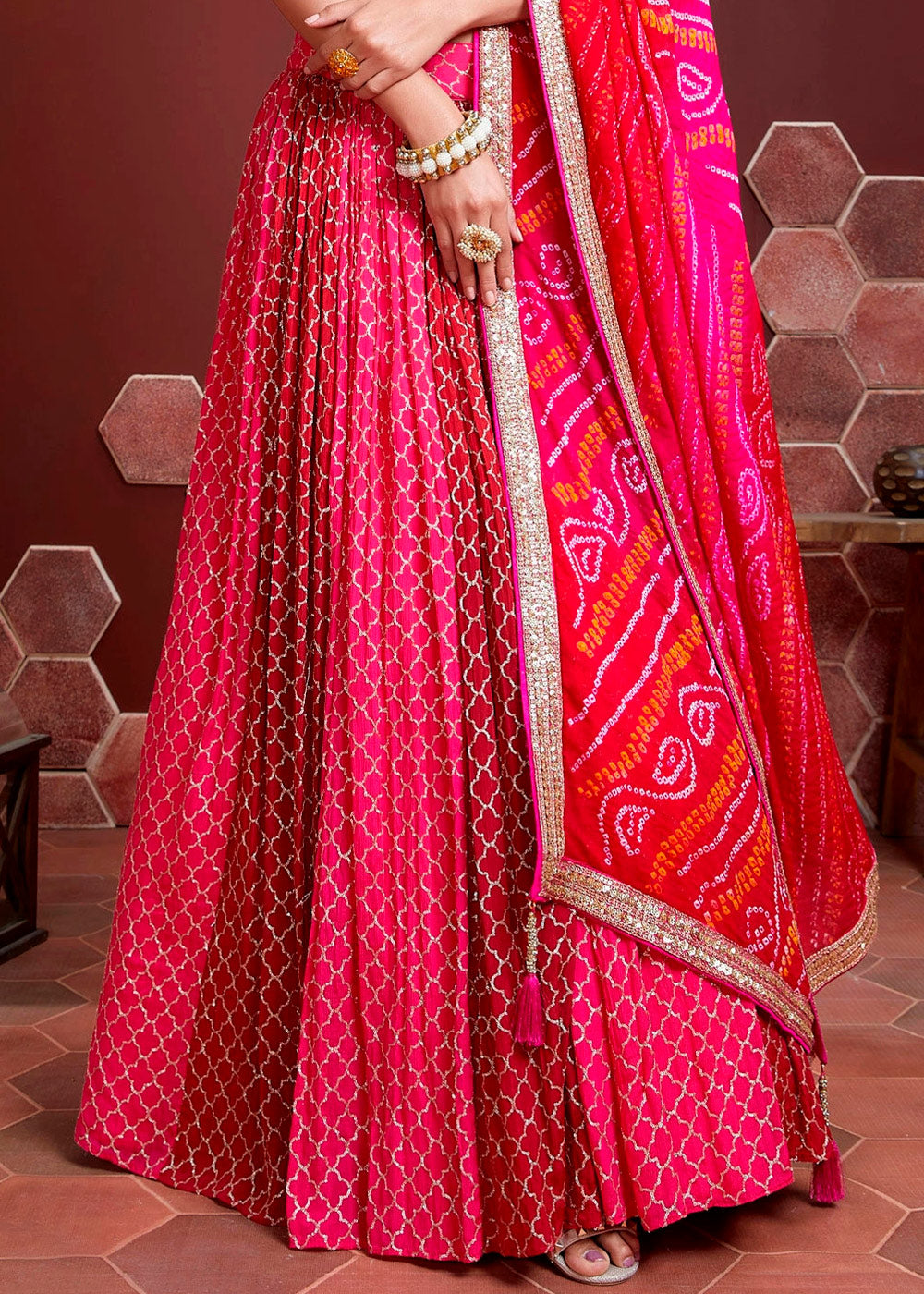 Buy MySilkLove Mandy Pink Chinon Silk Lehenga Choli Online