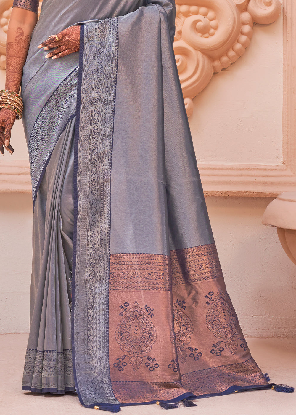 Buy MySilkLove Delta Grey Zari Woven Designer Saree Online