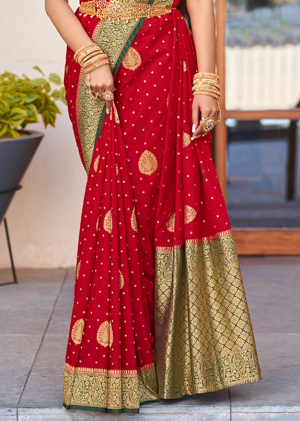 Buy MySilkLove Cherry Red Woven Banarasi Crepe Silk Saree Online