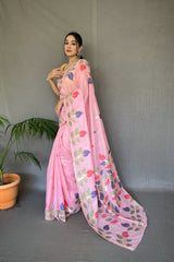 Pastel Pink Woven Cotton Jamdani Silk Saree