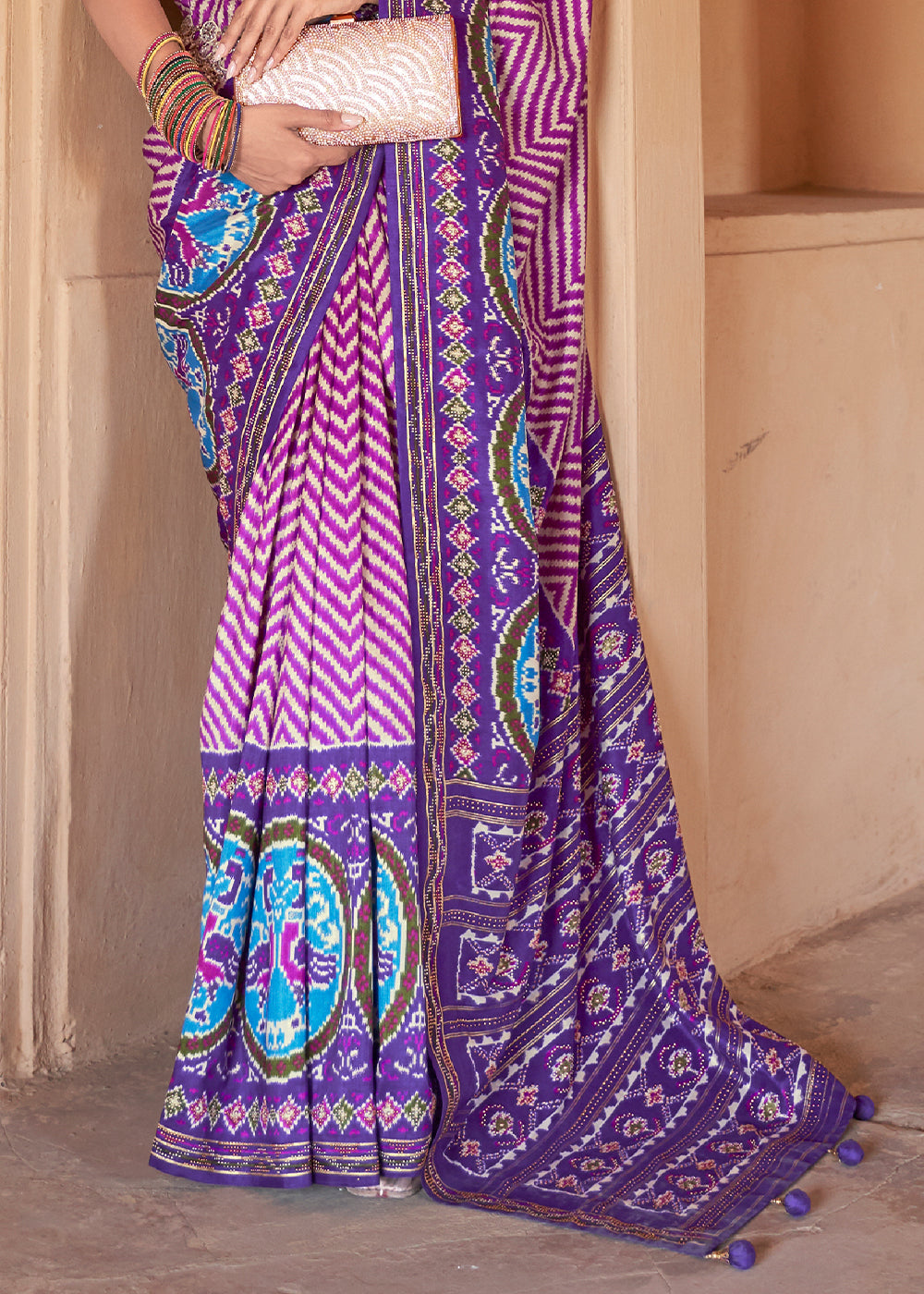 Buy MySilkLove Plum Purple Printed Patola Silk Saree Online