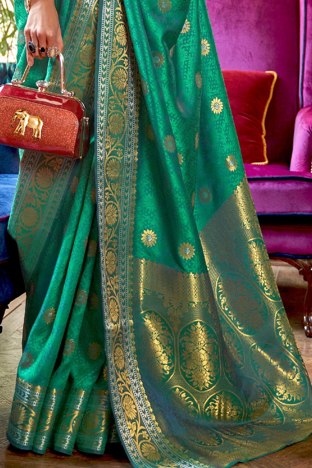 Buy MySilkLove Gossamer Green Woven Kanjivaram Silk Saree Online