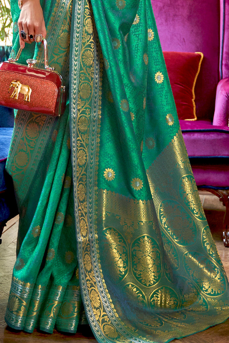 Gossamer Green Woven Kanjivaram Silk Saree