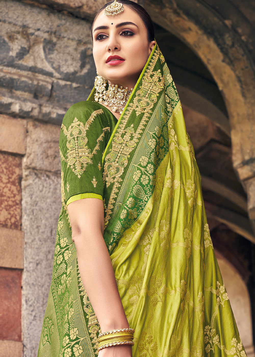 Buy MySilkLove Chenin Green Zari Woven Designer Banarasi Saree Online