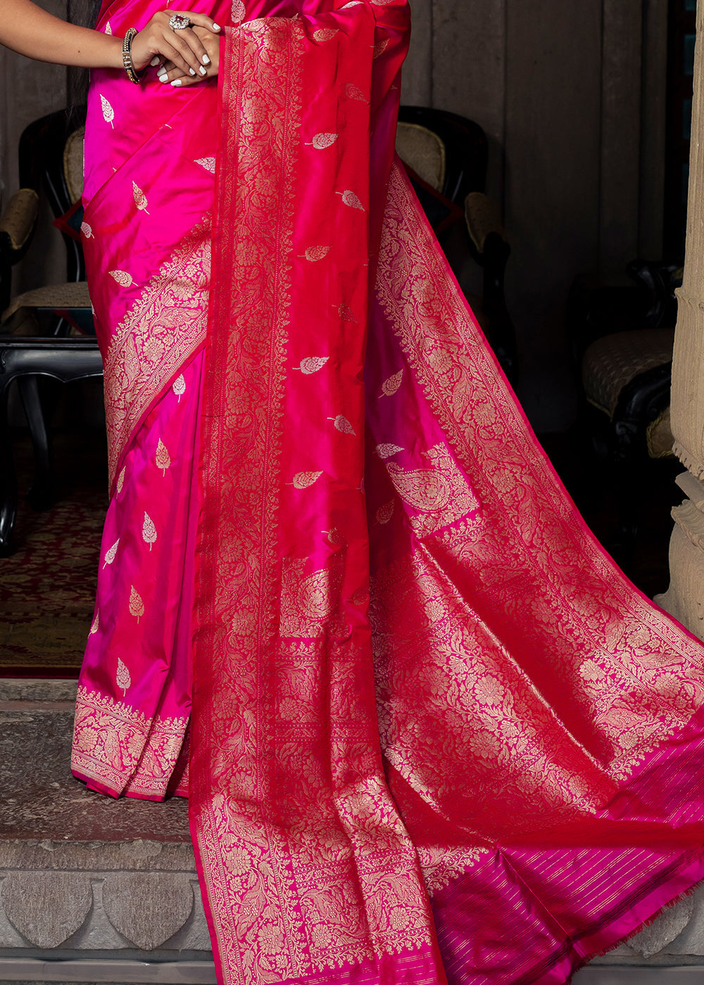 Buy MySilkLove Persian Rose Pink Hand Woven Katan Pure Silk Saree Online