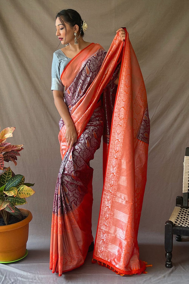 Buy MySilkLove Ferra Purple and Red Kanjivaram Silk Saree Online