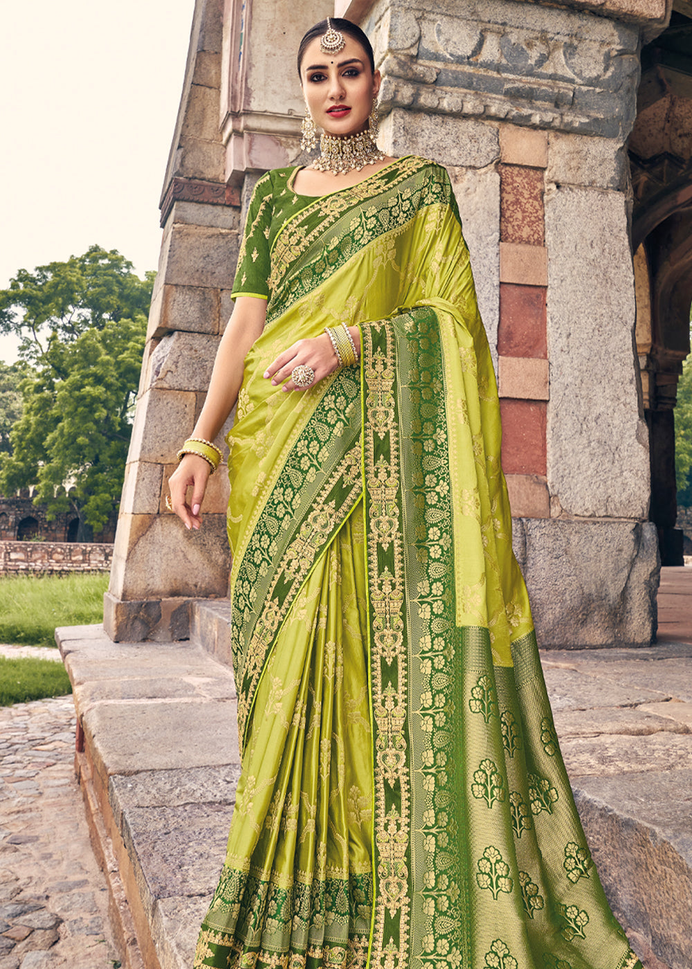 Buy MySilkLove Chenin Green Zari Woven Designer Banarasi Saree Online