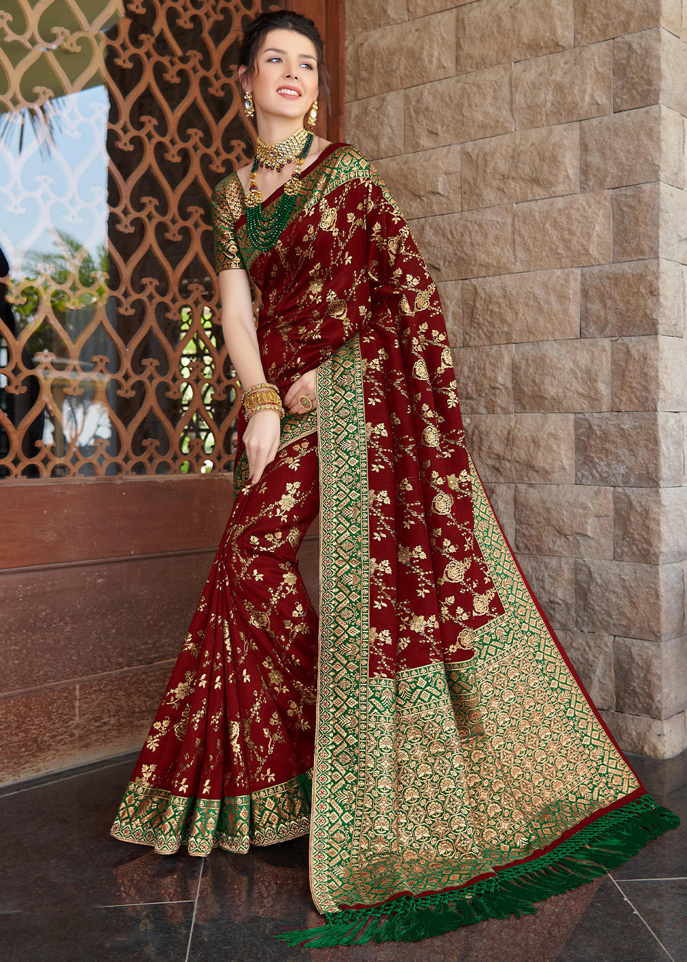 Buy MySilkLove Espresso Red Zari Woven Banarasi Silk Saree Online