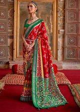 Mahogany Red and Green Woven Patola Silk Saree