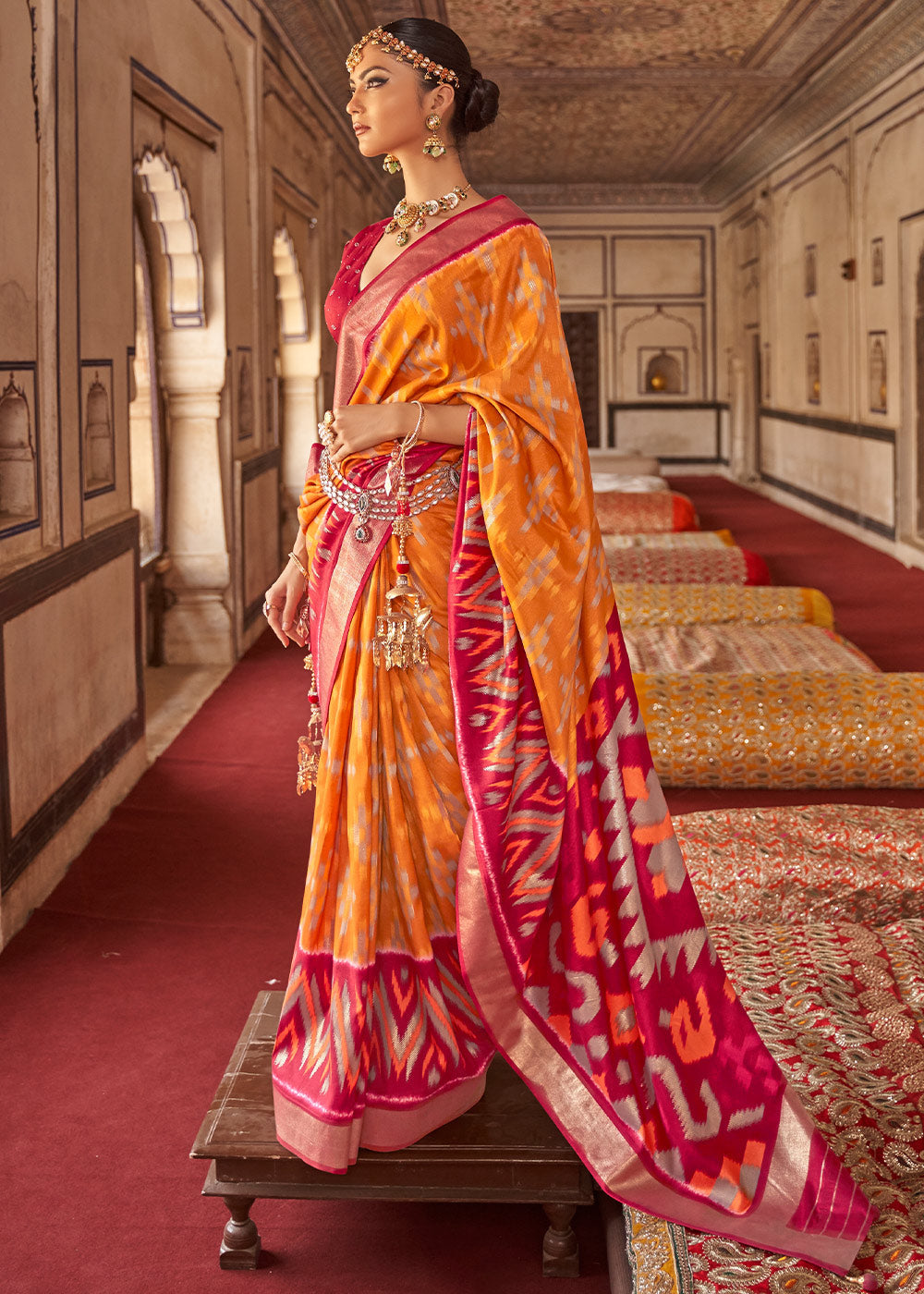 Buy MySilkLove My Sin Orange and Red Printed Patola Silk Saree Online