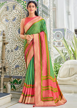 Aqua Forest Green Brasso Patola Printed Saree