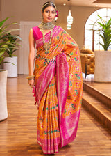 Texas Rose Orange Woven Banarasi Patola Silk Saree