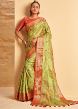 Wild Rice Green Woven Banarasi Brocade Silk Saree
