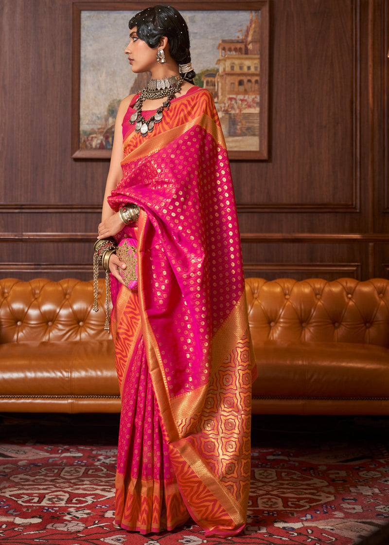 Jelly Bean Pink Woven Banarasi Silk saree