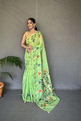 Gossip Green Woven Cotton Jamdani Silk Saree