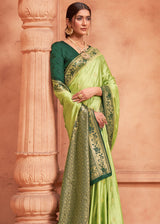 Fern Green Banarasi Satin Silk Saree