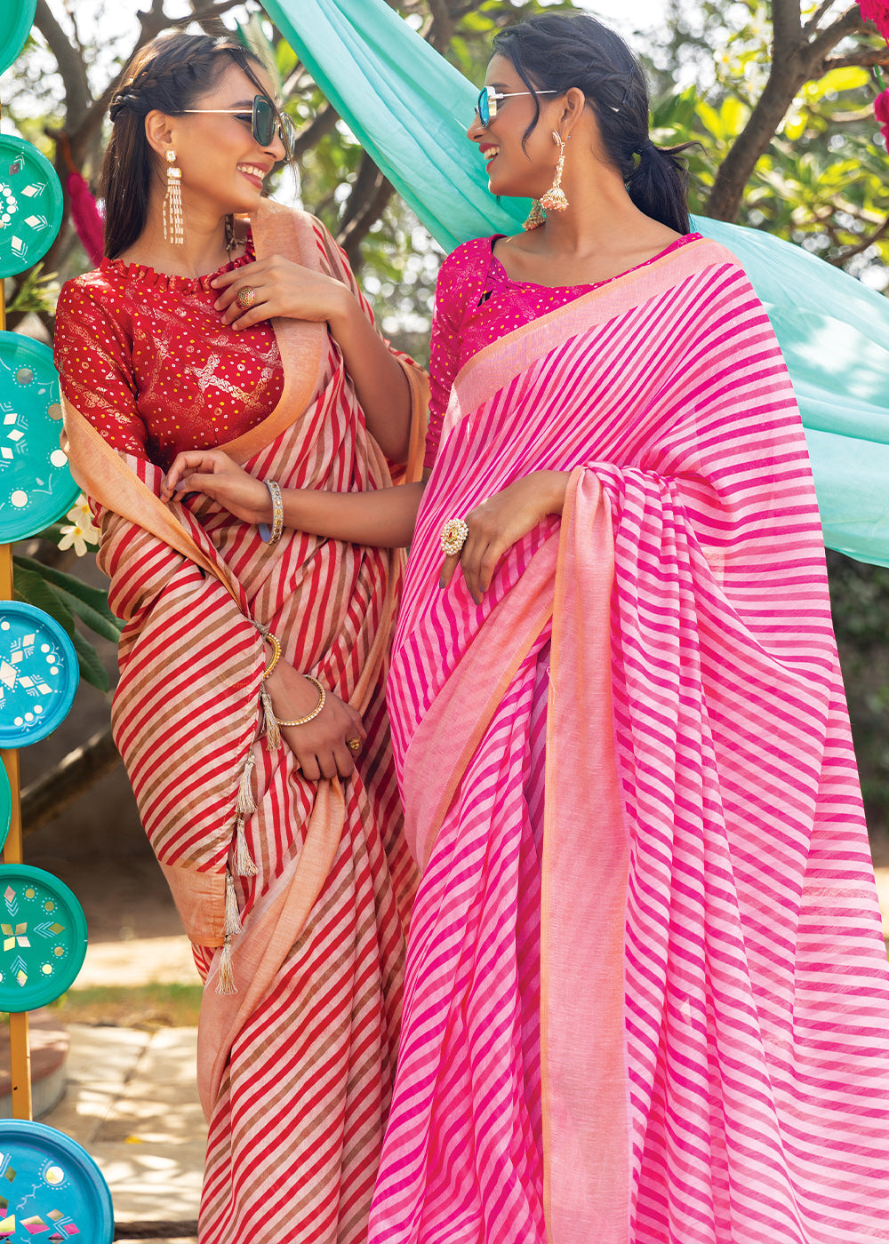 MySilkLove Carnation Pink Cotton Saree With Leheriya Print