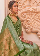 Locust Green Zari Woven Designer Saree