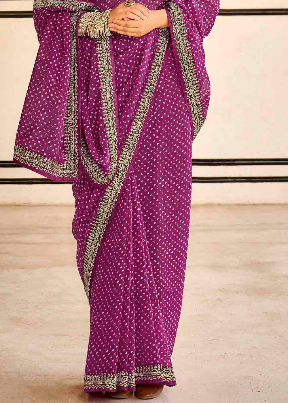 Buy MySilkLove Rouge Purple Georgette Leheriya Printed Saree with Embroidered Blouse Online