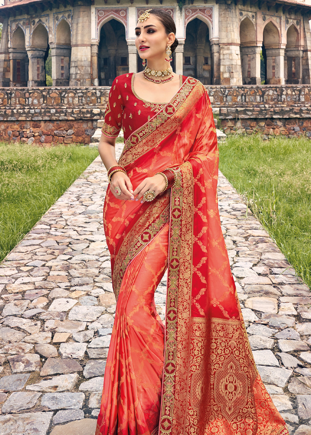 Buy MySilkLove Sweet Red Zari Woven Designer Banarasi Saree Online