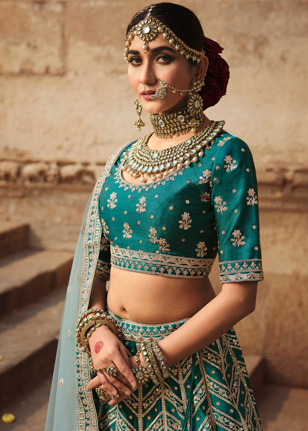 Buy MySilkLove Corduroy Blue Silk Lehenga Choli With Heavy Zari Embroidery Online