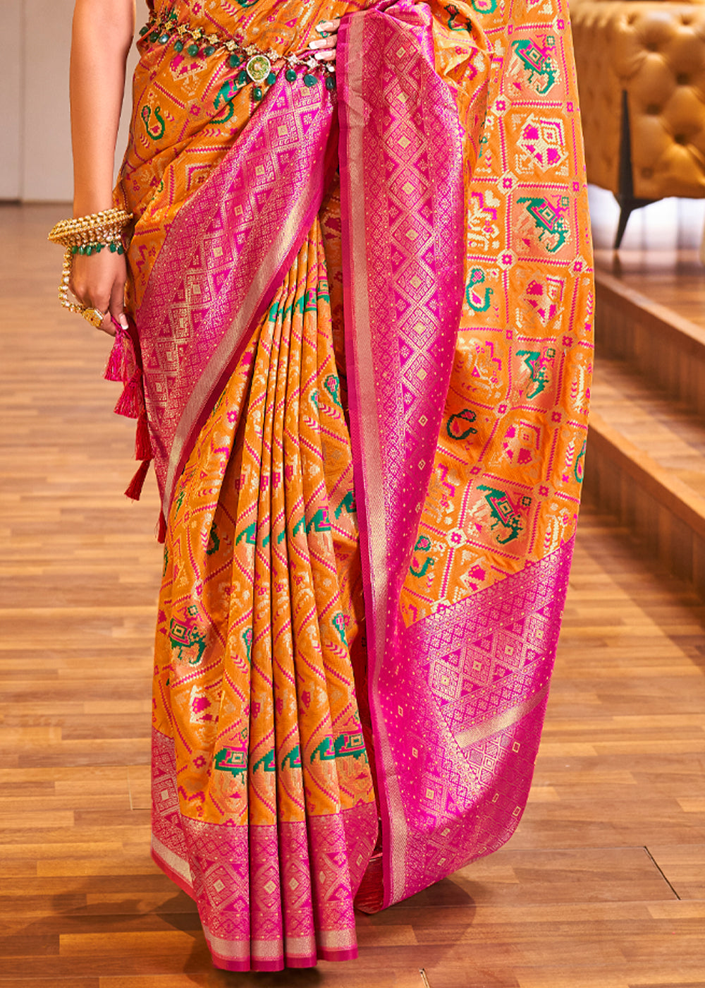 Buy MySilkLove Texas Rose Orange Woven Banarasi Patola Silk Saree Online