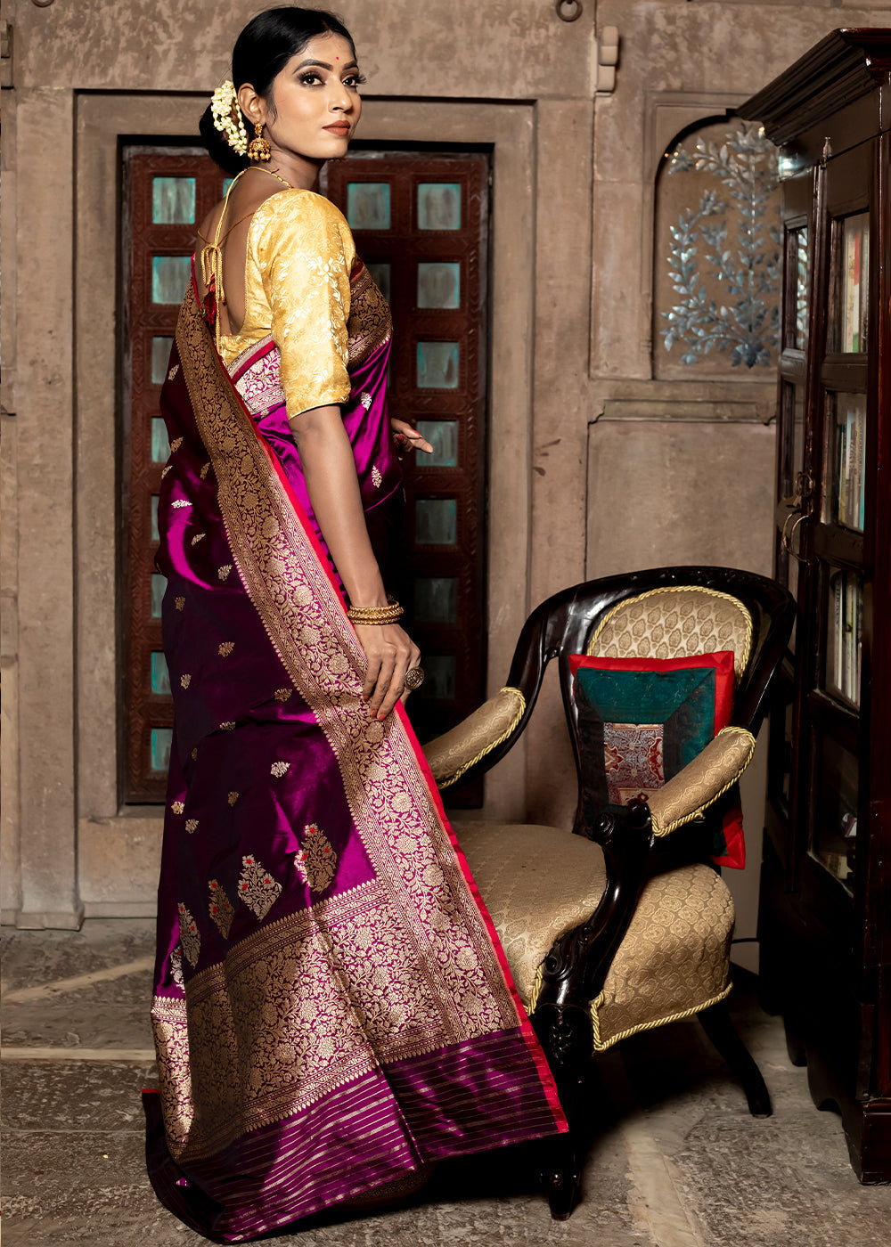 Buy MySilkLove Royal Purple Hand Woven Katan Pure Silk Saree Online