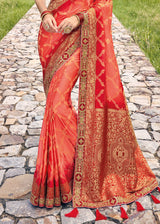 Sweet Red Zari Woven Designer Banarasi Saree