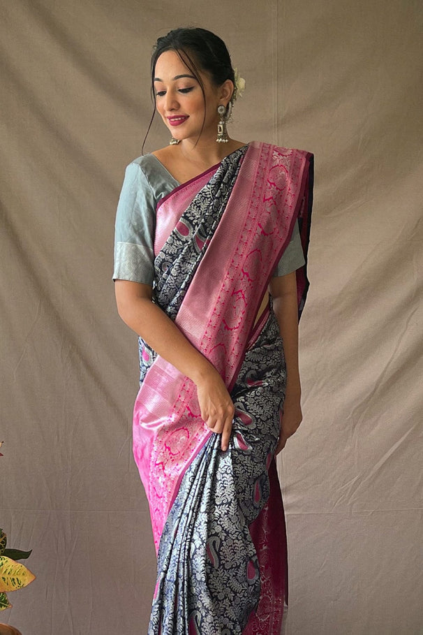 Buy MySilkLove Opal Blue and Pink Kanjivaram Silk Saree Online