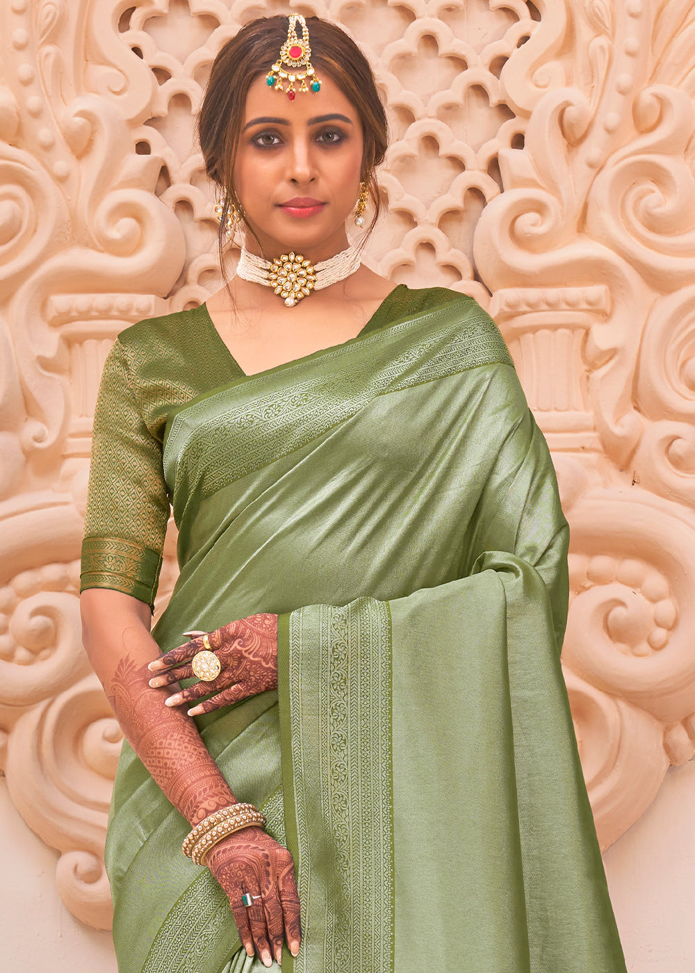 Buy MySilkLove Locust Green Zari Woven Designer Saree Online