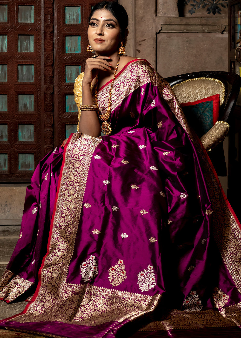 Buy MySilkLove Royal Purple Hand Woven Katan Pure Silk Saree Online