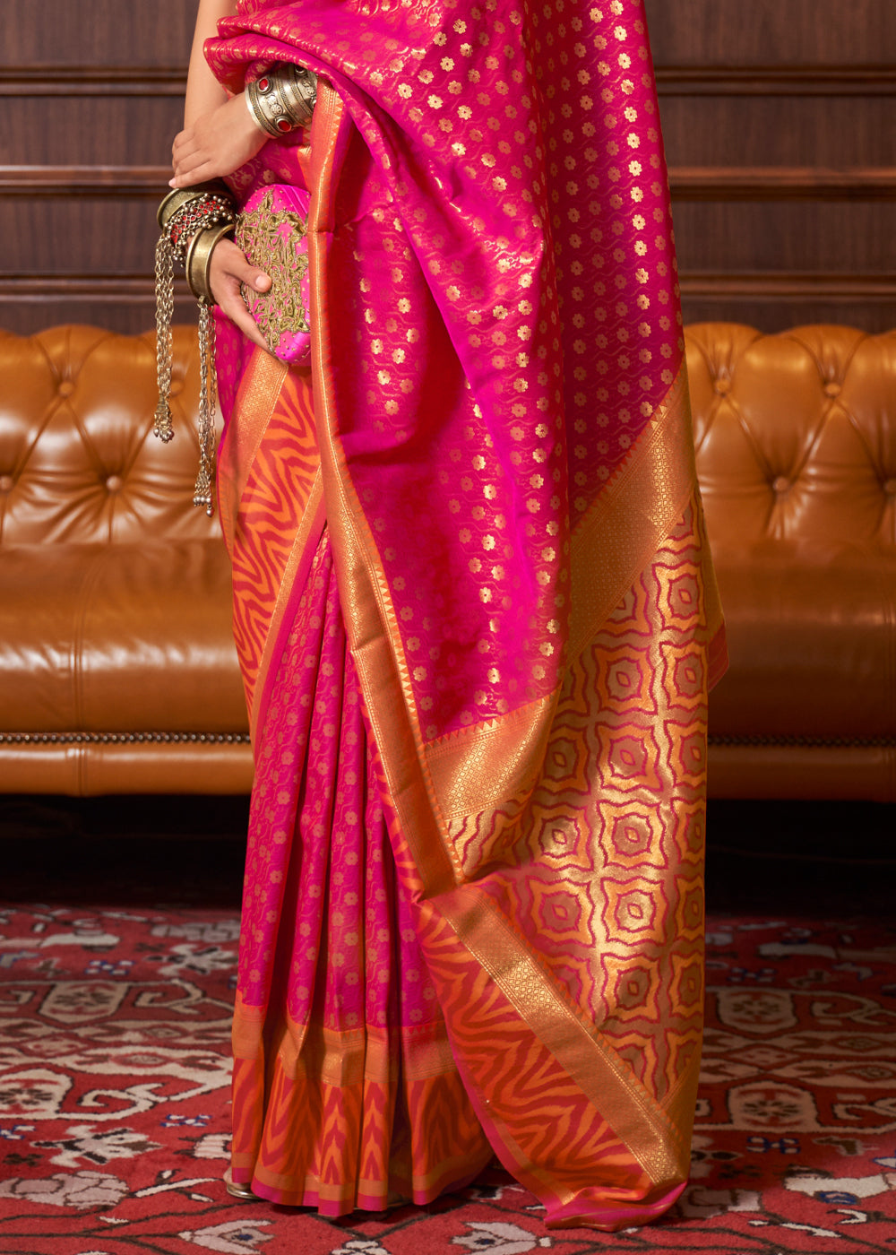 Buy MySilkLove Jelly Bean Pink Woven Banarasi Silk saree Online