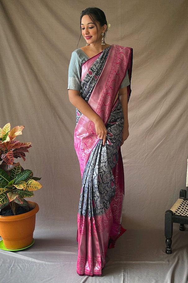 Buy MySilkLove Opal Blue and Pink Kanjivaram Silk Saree Online