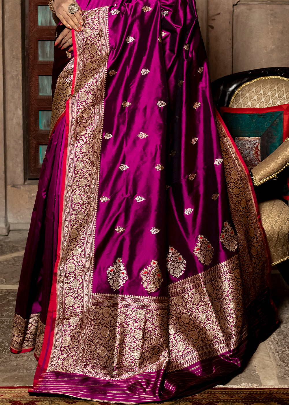 Buy MySilkLove Royal Purple Hand Woven Katan Pure Silk Saree Online