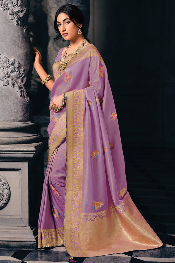 Buy MySilkLove Razzmic Purple Zari Woven Banarasi Saree Online