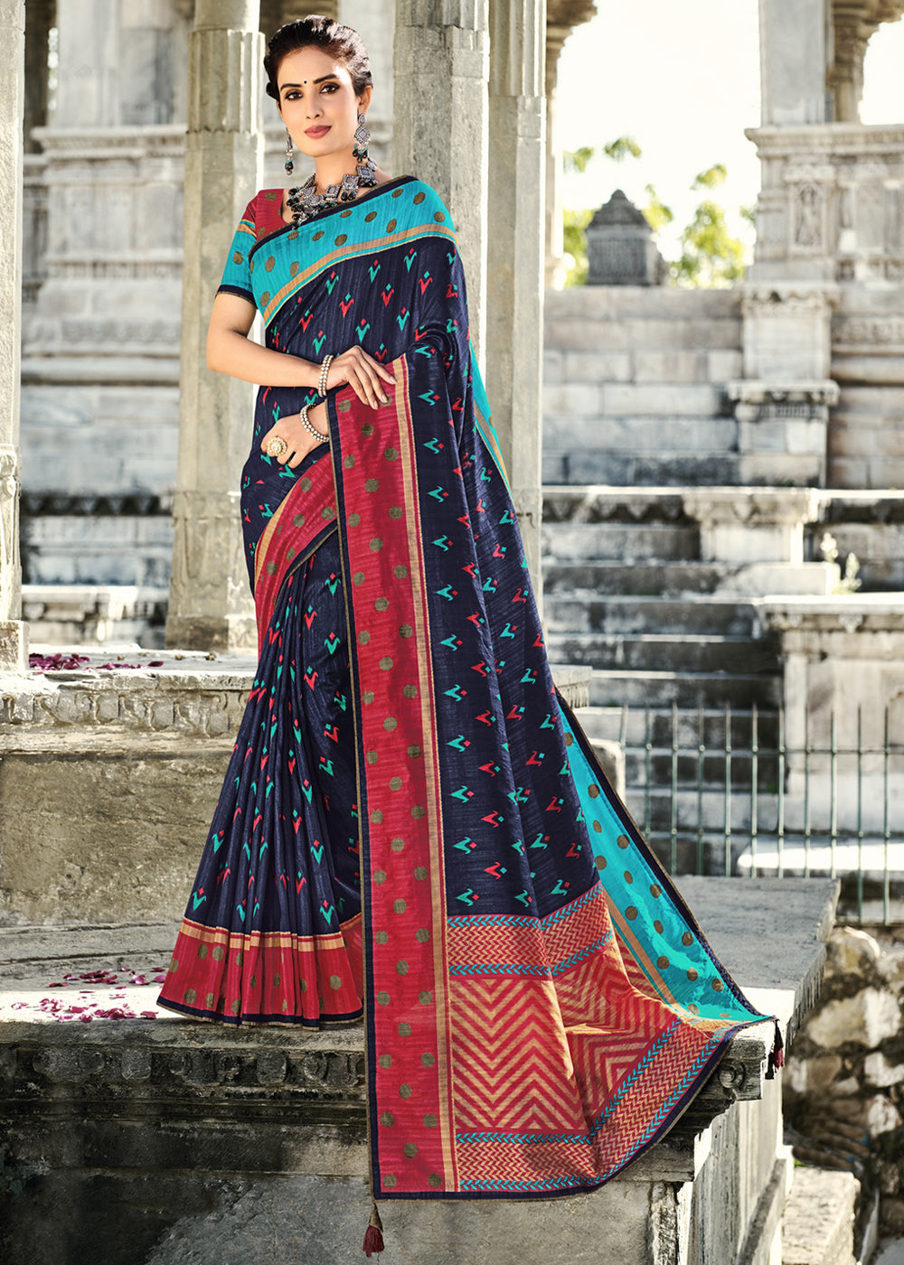 Buy MySilkLove Tuna Blue Gadhwal Silk Saree Online