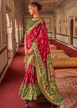 Cedar Red and Green Printed Patola Silk Saree