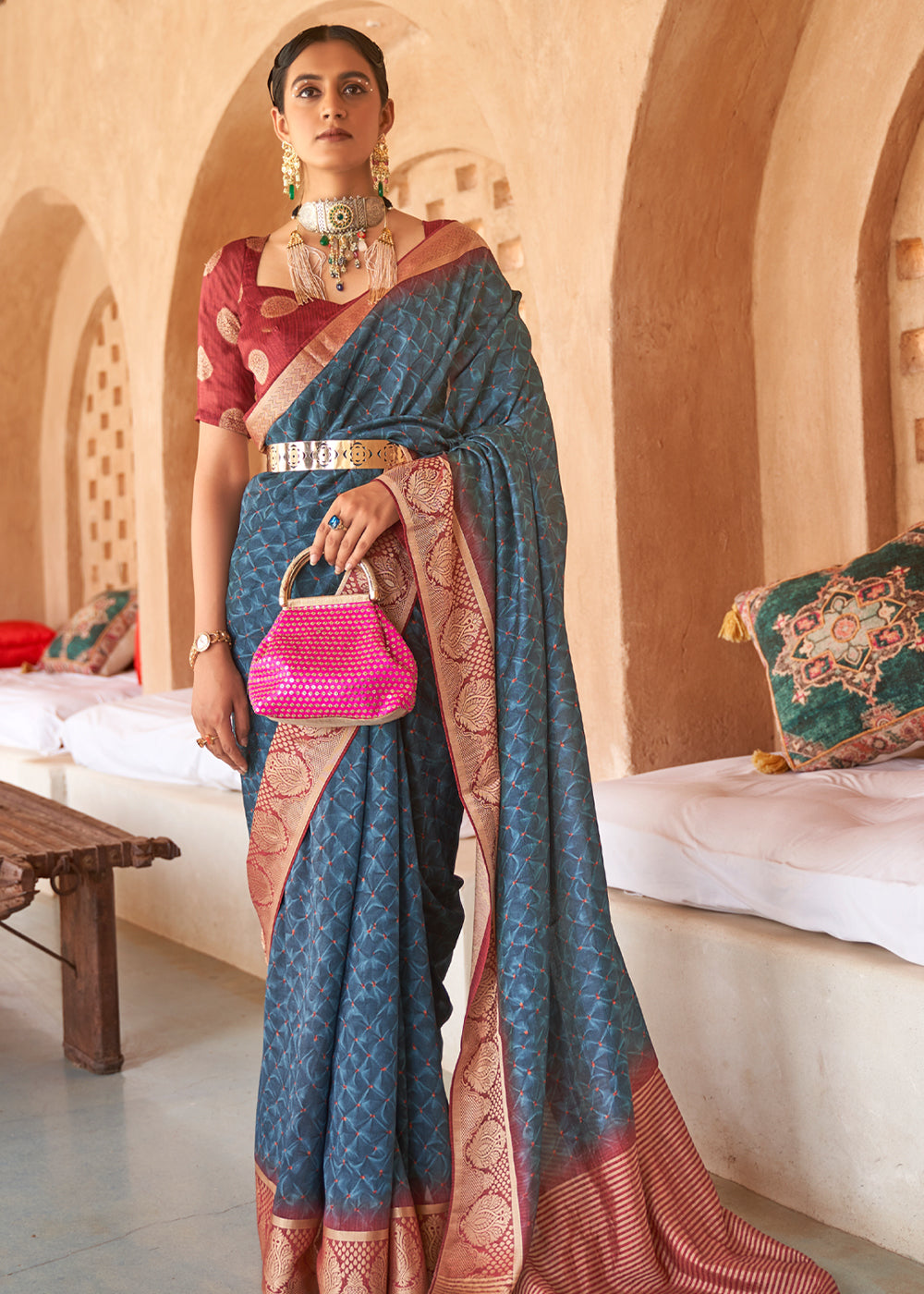 Buy MySilkLove Nandor Blue Zari Woven Banarasi Saree Online