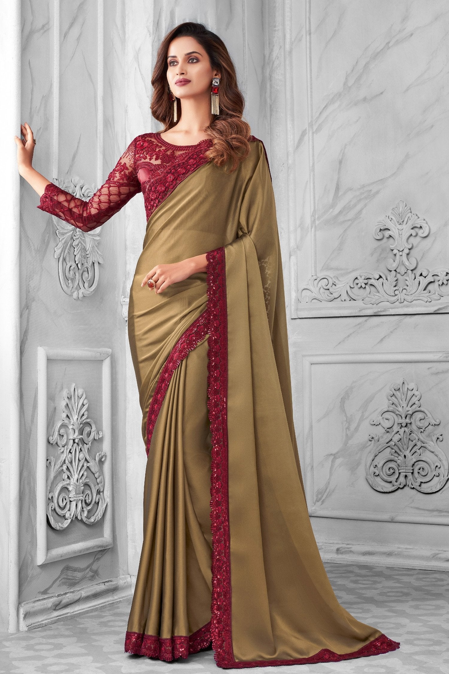 Buy MySilkLove Metal Brown Two Tone Georgette Designer Silk Saree Online