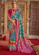 Spectra Blue and PInk Woven Patola Silk Saree