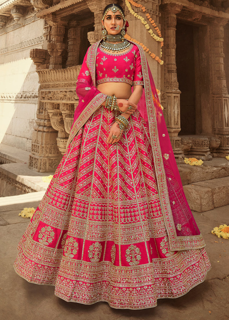 Pretty hot pink lehenga with embroidery for wedding. See more on  wedmegood.com #… | Indian wedding dress bridal lehenga, Indian bridal dress,  Indian bridal outfits