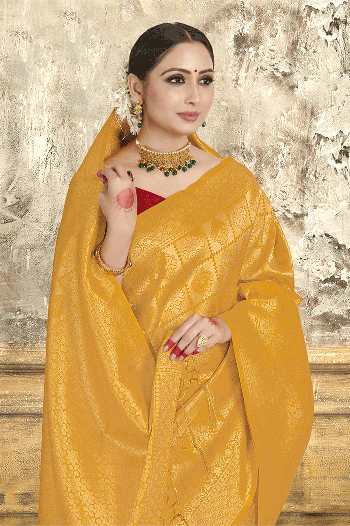 MySilkLove Sunglow Yellow Zari Woven Kanjivaram silk Saree