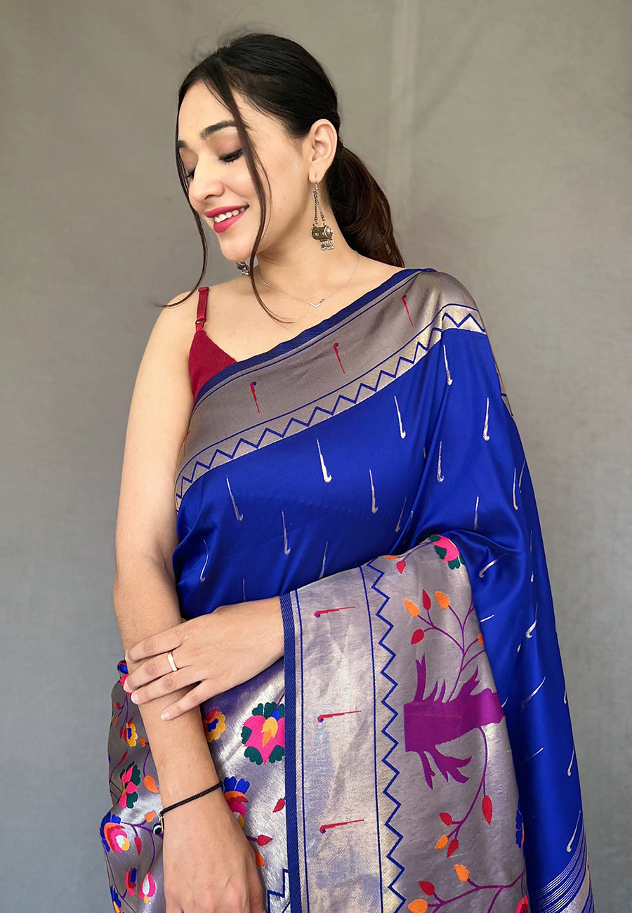 Buy MySilkLove Chetwode Blue Woven Paithani Silk Saree Online