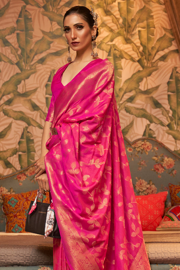 Rose Pearl Pink Zari Woven Kanjivaram Silk Saree