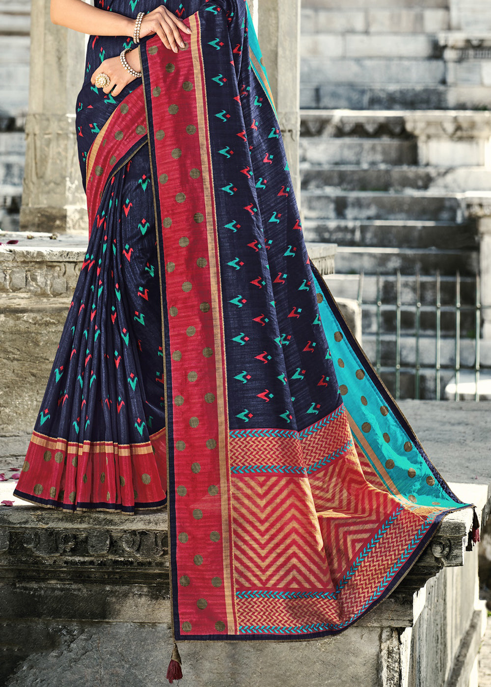 Buy MySilkLove Tuna Blue Gadhwal Silk Saree Online